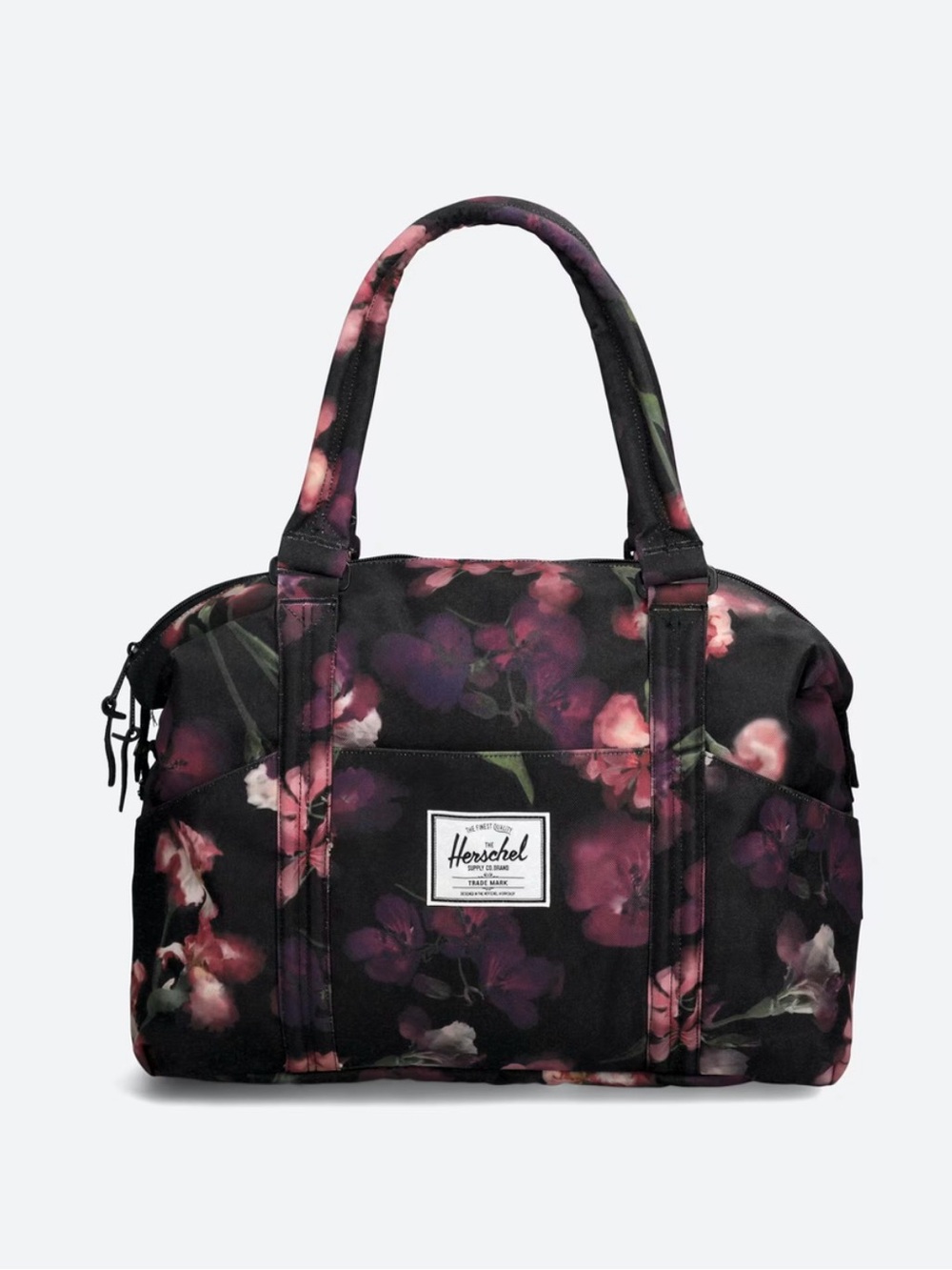 EUC Herschel Strand tote duffle in black purple watercolor iris
